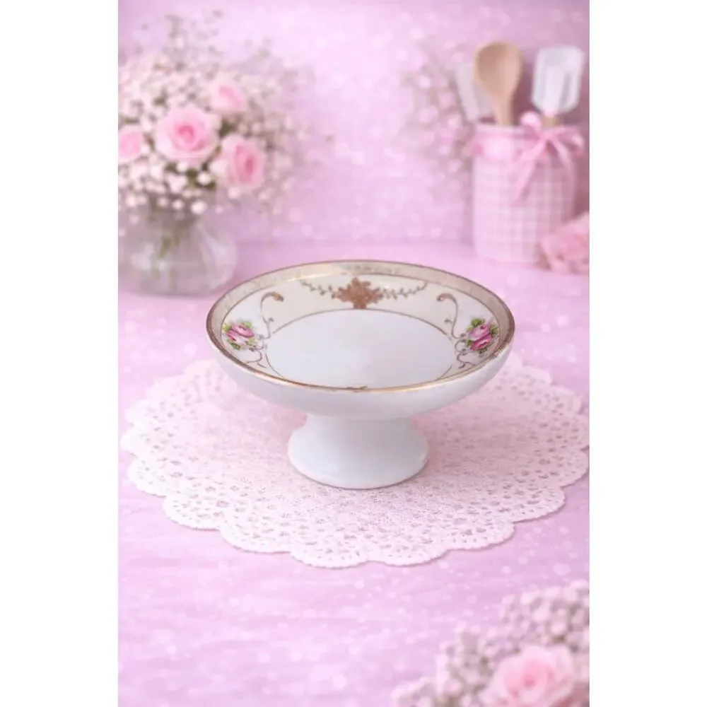 Nippon Footed Gold Bowl Floral Hand-Painted Trinket Dish Morimura Vintage Small